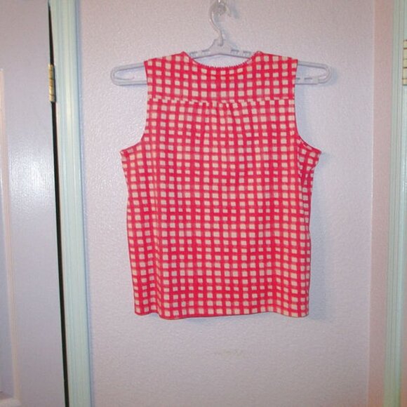Lands End Gingham Trimmed Blouse Top Size L P Tank Pom Poms Countrycore Tradwife - Picture 6 of 9